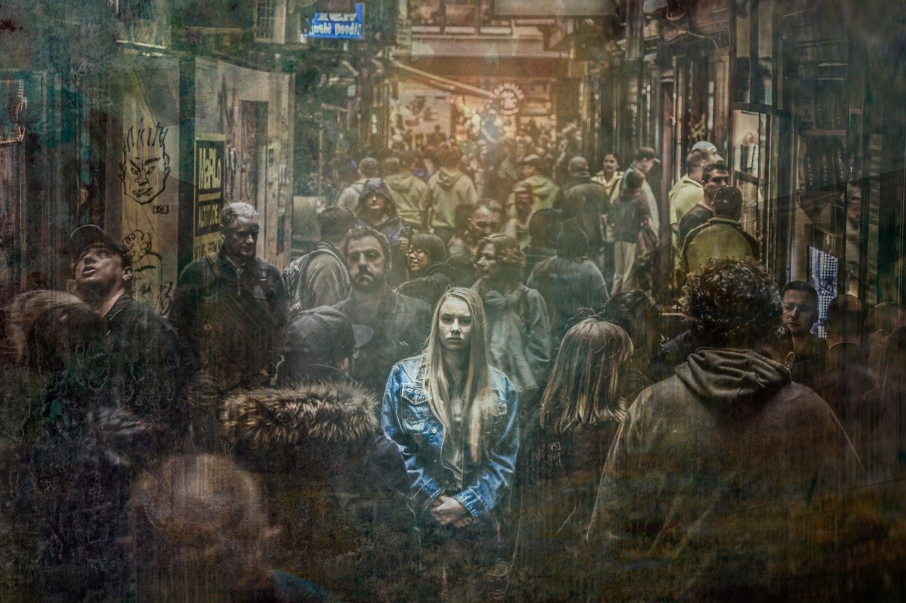 woman, alone, crowd, Cognitive theory of depression