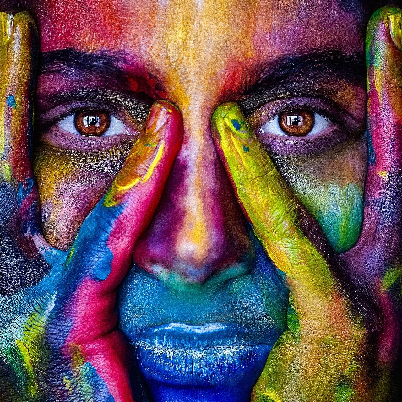 girl, face, colorful, Art therapy
