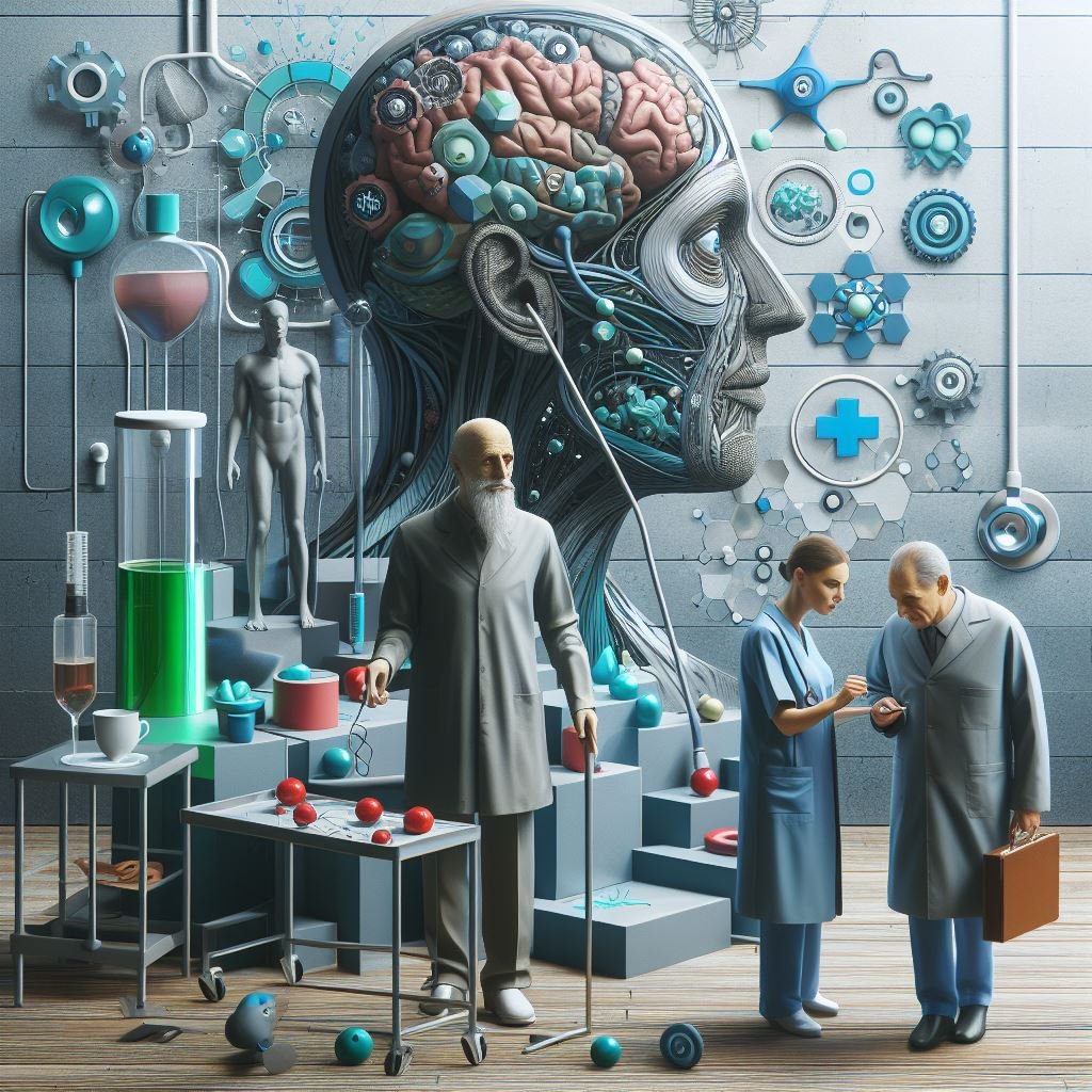 An image of a human mind, and scientists, for an article about the biopsychosocial model on self-transcendence.org
