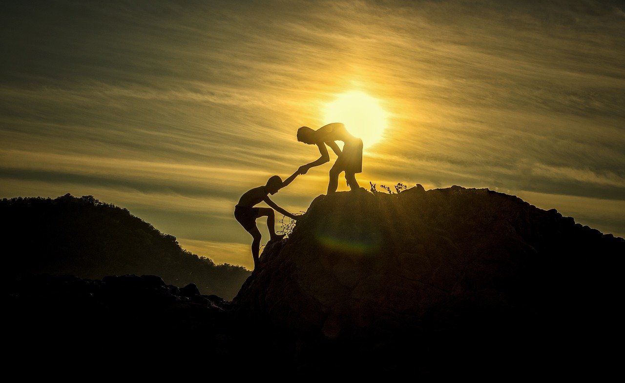 sunset, men, silhouettes, peak experience