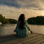 yoga, woman, lake, mindfulness, mindful, aware