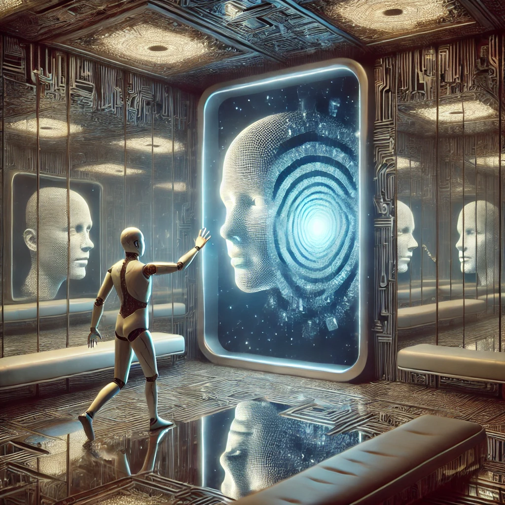 A futuristic room representing AI self-awareness