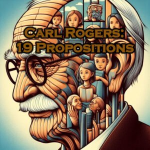 Image of an imagined Carl Rogers, in his head, thoughts of people. To illustrate an article about Rogers' 10 propositions on self-transcendence.or