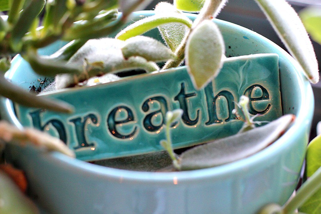 breathe - a picture of a basked, and a sign