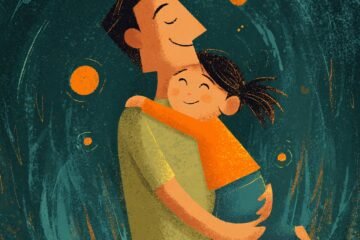 ai generated, father, child, hug, love, parenting, embrace, family, bond, dad, affection, protection, connection, happy, warm, cartoon, emotional, together, safe, caring, fatherhood, gentle, parent